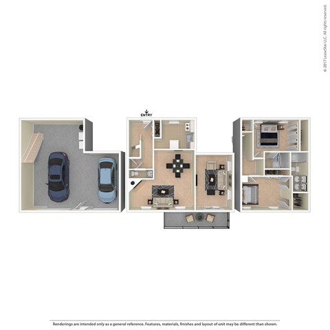A floor plan of a house with a garage and a driveway.